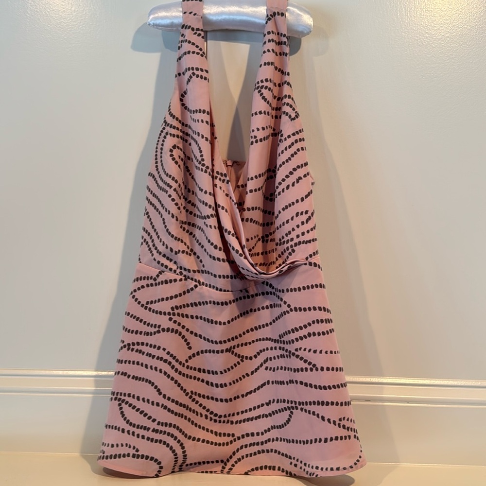 Cabi 12 Sophia Cami Blush Pink & Gray Print Wrap Bust Peplum Tank Blouse